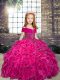 Floor Length Fuchsia Girls Pageant Dresses Straps Sleeveless Lace Up