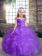 Purple Lace Up Straps Beading Little Girls Pageant Gowns Organza Sleeveless