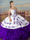 White And Purple Sleeveless Embroidery and Ruffles Floor Length Quinceanera Dresses
