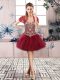 Beading and Ruffles Homecoming Dress Burgundy Lace Up Sleeveless Mini Length