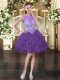 Nice Purple Sleeveless Beading and Ruffles Mini Length Homecoming Dress