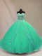 Designer Turquoise Tulle Lace Up Sweetheart Sleeveless Quinceanera Dress Court Train Beading