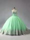 Apple Green Ball Gowns Tulle Sweetheart Sleeveless Appliques Lace Up Sweet 16 Dress Court Train