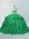 Elegant Green Two Pieces Beading and Ruffles 15th Birthday Dress Organza Sleeveless