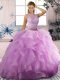 Elegant Sleeveless Tulle Floor Length Lace Up Sweet 16 Quinceanera Dress in Lilac with Beading and Ruffles