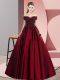 Deluxe A-line Sweet 16 Dresses Wine Red Off The Shoulder Satin Sleeveless Floor Length Zipper