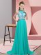 Turquoise Sleeveless Brush Train Beading Prom Gown