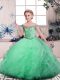 Apple Green Lace Up Little Girls Pageant Dress Beading and Ruffles Sleeveless Floor Length