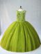 Floor Length Olive Green Quinceanera Dress Tulle Sleeveless Beading