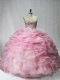 Cute Organza Sweetheart Sleeveless Lace Up Beading and Ruffles and Pick Ups Quinceanera Gown in Baby Pink