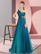 Beading Prom Party Dress Teal Criss Cross Sleeveless Brush Train