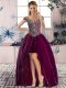 Purple Lace Up Prom Dresses Beading Sleeveless High Low