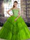 Stunning Green Vestidos de Quinceanera Off The Shoulder Sleeveless Brush Train Lace Up