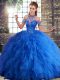 Customized Halter Top Sleeveless Lace Up 15 Quinceanera Dress Royal Blue Tulle