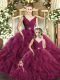Sumptuous Burgundy Ball Gowns Beading and Ruffles Sweet 16 Dress Backless Tulle Sleeveless Floor Length
