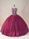 Scoop Long Sleeves Lace Up 15th Birthday Dress Burgundy Tulle