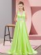 Yellow Green Juniors Party Dress Prom and Party with Beading V-neck Sleeveless Brush Train Backless