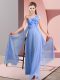 Custom Made Floor Length Blue Dama Dress Chiffon Sleeveless Hand Made Flower