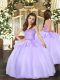 Sleeveless Floor Length Beading Lace Up Child Pageant Dress with Lavender