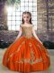 Orange Red Tulle Lace Up Little Girl Pageant Dress Sleeveless Floor Length Beading