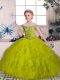 High Quality Beading and Ruffles Child Pageant Dress Olive Green Lace Up Sleeveless Floor Length
