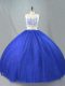 Ideal Royal Blue Sleeveless Floor Length Lace Zipper Quinceanera Gown