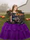 Great Floor Length Lace Up Kids Pageant Dress Purple for Party and Wedding Party with Embroidery and Ruffled Layers