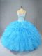 Cute Floor Length Ball Gowns Sleeveless Aqua Blue Sweet 16 Dresses Lace Up