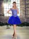Romantic Royal Blue Sleeveless Beading and Ruffles Mini Length Prom Dresses