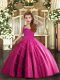 Floor Length Ball Gowns Sleeveless Fuchsia Pageant Gowns For Girls Lace Up