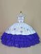 Fantastic Embroidery and Ruffled Layers Sweet 16 Dress Blue and Purple Lace Up Sleeveless Floor Length