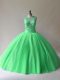 Green Sleeveless Floor Length Beading Lace Up Quinceanera Gown
