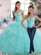 Designer Aqua Blue Sleeveless Floor Length Beading and Ruffles Lace Up Vestidos de Quinceanera