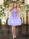 Lavender Organza Lace Up Homecoming Dress Sleeveless Mini Length Appliques