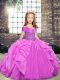 Floor Length Lace Up Kids Formal Wear Lilac for Party and Military Ball and Wedding Party with Beading and Ruffles