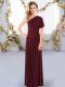 Floor Length Burgundy Dama Dress One Shoulder Sleeveless Criss Cross