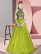 Floor Length Backless Evening Dress Olive Green for Prom and Party and Military Ball with Beading