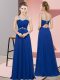 Hot Selling Royal Blue Backless Scoop Beading Prom Gown Chiffon Sleeveless