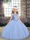 Floor Length Light Blue Little Girl Pageant Gowns Scoop Sleeveless Lace Up