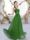 Chiffon One Shoulder Sleeveless Lace Up Ruching Quinceanera Court Dresses in Green