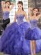 Sleeveless Floor Length Beading and Ruffles Lace Up Sweet 16 Dress with Lavender
