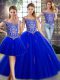 Sophisticated Sleeveless Tulle Floor Length Lace Up Ball Gown Prom Dress in Royal Blue with Beading