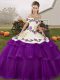 Decent Purple Quinceanera Gowns Tulle Brush Train Sleeveless Embroidery and Ruffled Layers