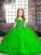 Great Floor Length Green Child Pageant Dress Tulle Sleeveless Beading and Ruffles