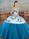 Tulle Sweetheart Sleeveless Lace Up Embroidery and Bowknot Quinceanera Dresses in Blue And White