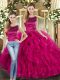 Fuchsia Scoop Neckline Ruffles Sweet 16 Quinceanera Dress Sleeveless Lace Up