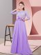 Lavender Dama Dress for Quinceanera Wedding Party with Lace and Belt Scoop 3 4 Length Sleeve Side Zipper