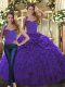 Purple Halter Top Lace Up Ruffles Quinceanera Dress Sleeveless