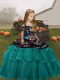 Teal Sleeveless Embroidery and Ruffled Layers Floor Length Pageant Gowns For Girls