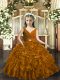 Beading and Ruffles Pageant Dresses Brown Backless Sleeveless Floor Length